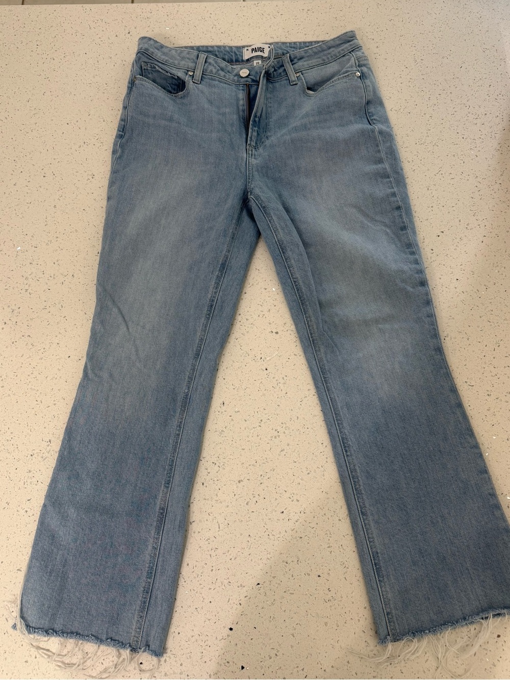 PAIGE Light Wash Flare Jeans with Raw Hem
